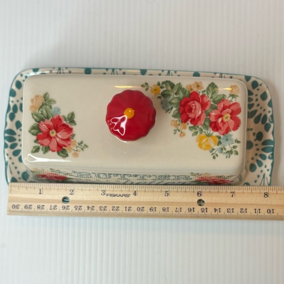 Pioneer Woman Butter Dish Floral Covered Stoneware Lid Kitchen Farmhouse - Picture 9 of 11